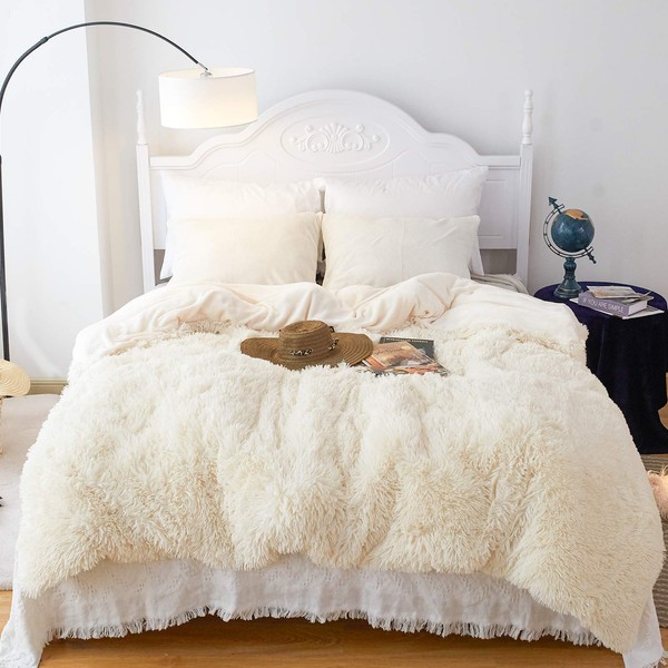 Shaggy Fluffy Duvet Cover Set Queen Size, Luxury Plush Warm