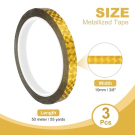 PATIKIL Metalized Polyester Film Tape 3/8 Inch x 55 Yards, 3 Pcs Metallic Decor Tape Laser Gold Adhesive Mirror Tape for Detailing Accent Wall Graphic Arts Boat Trim Walls