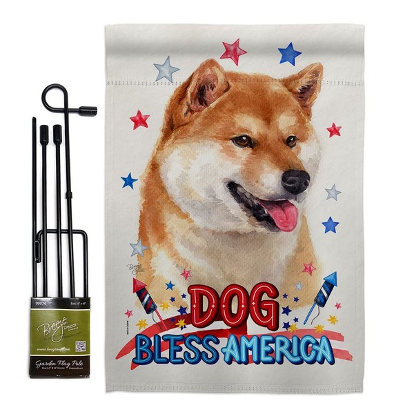 Breeze Decor Patriotic Sesame Shiba Inu Garden Flag Set with