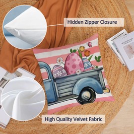 Happy Easter Pillow Covers 18x18 Set of 4 Soft Velvet Spring Throw Pillow Covers Bunny Peeps Floral Eggs Truck Cross Pink Cushion Covers Pillow Cases Home Outdoor Sofa Couch Decoration 18