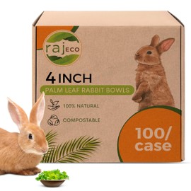 Raj Bulk Disposable Palm Leaf Bowls for Bunnies – 4 Packs of 25 (100 Bowls Total) | 4" Compostable Natural Bowl | Safe Bunny Chew Toys & Treat Dishes | Eco-Friendly Bamboo Alternative