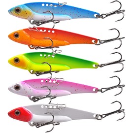 Blade Baits Jigging Spoon Lures Metal VIB Spinner Spoon Blade Swimbait Vibrating Lipless Crankbait Fishing Lures Set for Walleye Bass Trout Crappie Perch Freshwater Saltwater (Type B -0.7oz-2.7"-5pcs)
