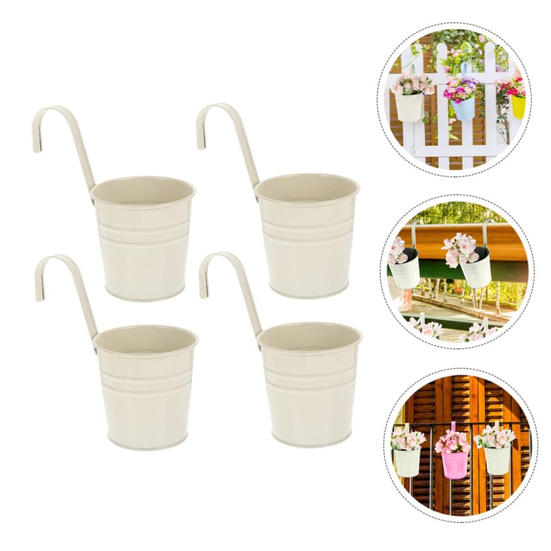CAXUSD 4pcs Iron Hanging Flower Buckets with Detachable Hooks Balcony