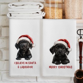 CUANFDDSF Christmas Black Labrador Retriever Kitchen Towels Set of 2, Labrador Retriever Gifts for Women, Black Lab Gifts Tea Towels Kitchen Hand Towels, Christmas Dog Bathroom Decor 16x24 Inch