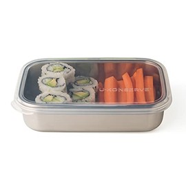 U-Konserve Stainless Steel Rectangle Food Storage Bento Box Container, Leak Proof Silicone Lid Dishwasher Safe - Plastic Free, 25oz (Clear Lid)