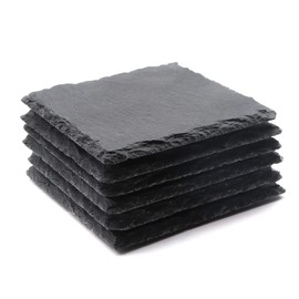 6 Pack Square Slate Drink Coasters, VIBRATITE 4 Inch Black Slate Stone Coasters Bulk Cup Coasters with Anti-Scratch Bottom for Drink Coffee Bar Kitchen Home Decor Engraving