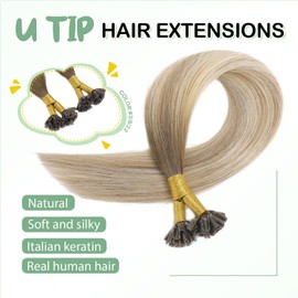 XDhair U Tip Hair Extensions Human Hair 50 Strands 40g 14inch Balayage Ombre Walnut Brown to Ash Brown and Blonde Hair Extensions Nail U Tip Hair ExtensionsKeratin Fusion Hair Extensions #3/8/22 14inch