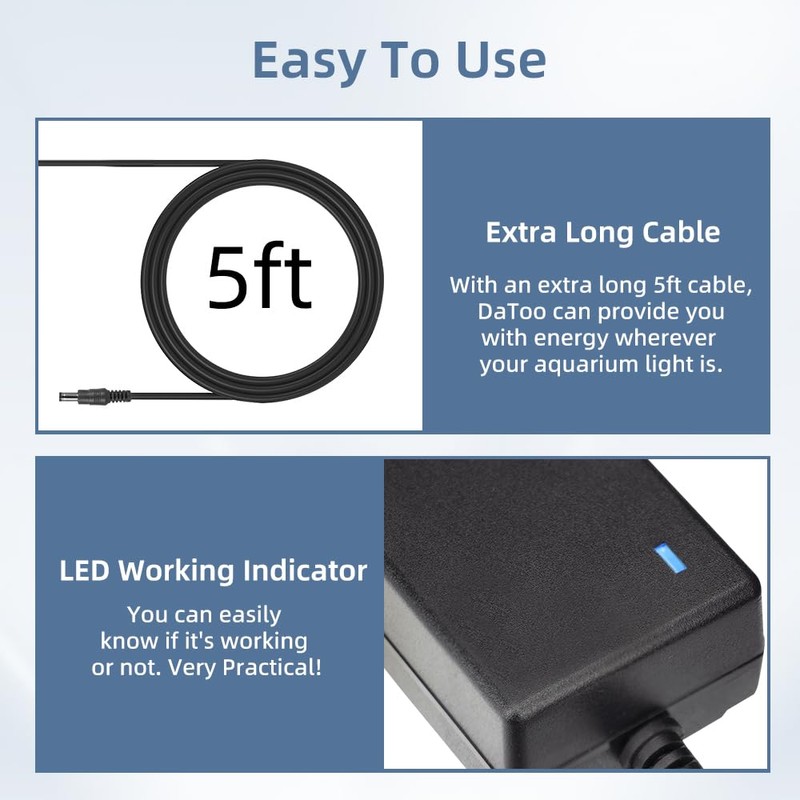 DaToo Aquarium Light LED Power Adapter AC 100-240V DC 24V