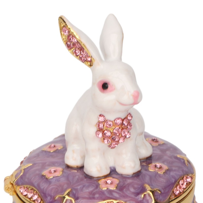 Rabbit Trinket Box Vintage Metal Enamel Antique Floral Engraving Pattern