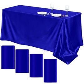 TURSTIN 4 Packs Satin Tablecloth 102 x 58 Inch Overlay Satin Table Cover Rectangle Bright Silk Tablecloth Smooth Fabric Table Decoration for Wedding Banquet Party Events, Royal Blue