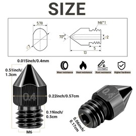 ​​hiBCTR 50-Pack 3D Printer Nozzles Hardened Steel Stainless Steel Brass Printer Extruder Nozzles Set for CR-10, Ender 3 High Temperature Pointed Wear Resistant Mk8 Nozzle Cleaning Kit