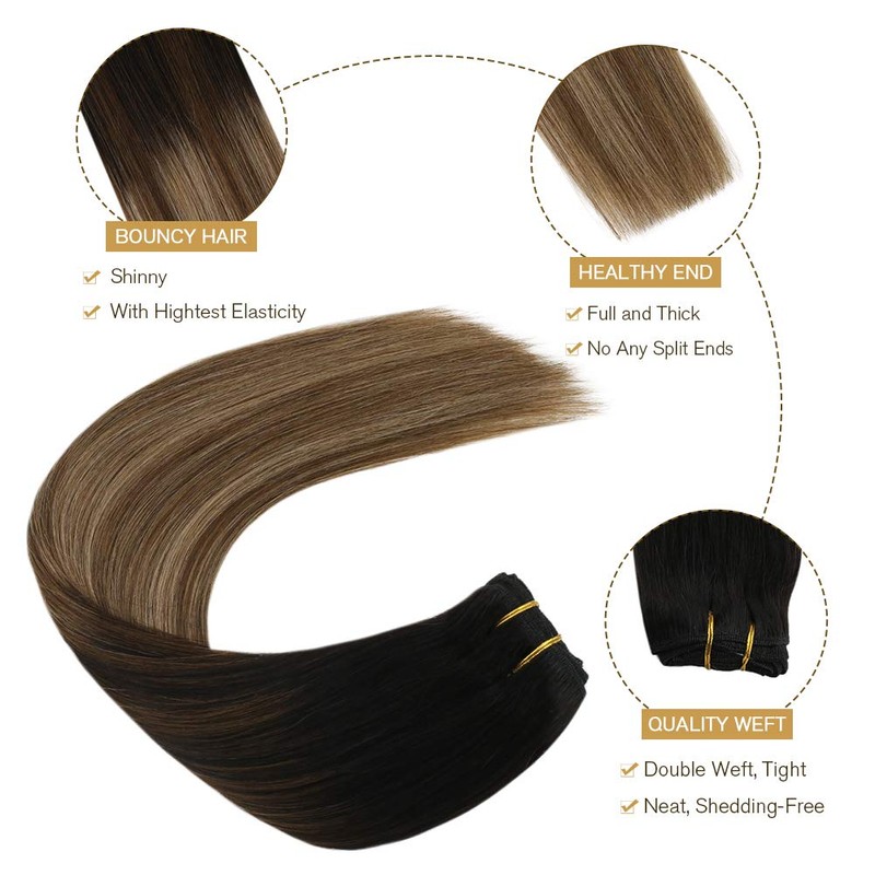 Ugeat Balayage Clip in Hair Extensions Black to Dark Brown