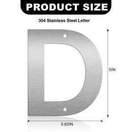 5 Inch Floating House Numbers and Metal Letters for Outdoor Signs, Modern 304 Stainless Steel Silver Address Numbers for Home, Apartment, and Garden Decor (Letter D)