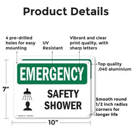 (2 Pack) Safety Shower OSHA Emergency Sign 10 Inch X 7 Inch Indoor/Outdoor Rust-Free Aluminum Metal Signs for Workplace, Workshop, and Construction Site, Made in the USA