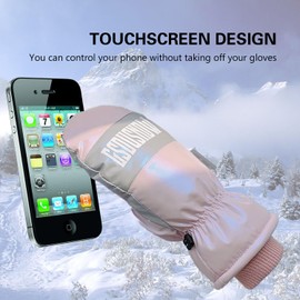 Vanolu Girl's Waterproof Ski Mittens - Touchscreen, Windproof Thermal Gloves with Non-Slip Palm for Outdoor Winter Sports