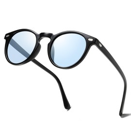 KISSOUL Photochromic Polarized Sunglasses UV Anti Glare Driving Eyewear Blue Light Blocking Glasses Man Woman Blue Round