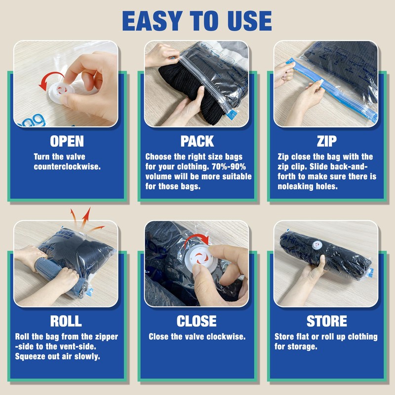 Travel Zipper Storage Bags, Travel Essentials Roll Up Compression Bags