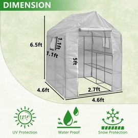 VINYUSE 56" x 56" x 77" Portable Walk-in Greenhouse with Windows, Shelves and Anchors, Indoor Outdoor Greenhouse with Watering System, Zippered Door and Windows, PE Cover, White