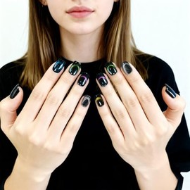 RUNE&SUKYCES Uñas postizas Cat Eye de 150 piezas, 5 colores, cortas, cuadradas, kit de uñas acrílicas, uñas postizas, uñas postizas, suministros para 