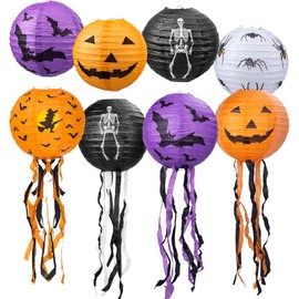 Ambandier Halloween Decorations Paper Lantern: 8 Pcs Halloween Pumpkin Hanging Paper Lantern with Tassels, 8 Inch Funny Jack-O-Lantern for Indoor Outdoor Tree Home School Garden Theme Party Decoration