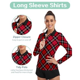 Womens Long Sleeve Golf Shirts Half Zip Tennis Shirts Moisture Wicking Golf Tops