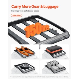 VEVOR Roof Rack Cargo Carrier, 48 x 40 x 5.6 in, Universal Rooftop Cargo Basket, Car Top Luggage Holder with 150 lbs Max Load Capacity, 4.1 in Fence, Anti-Rust Alloy Steel, Wind Fairing, for SUV Car