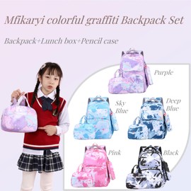 Mfikaryi Kids Backpacks for Girls Graffiti BookBag Teens School Backpack with Lunch Box