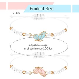 Mezrkuwr Pack of 2 Butterfly Bracelets, Couple Bracelet, BFF Bracelet, Adjustable String, Friendship Bracelets, Gifts for Couples, Bracelet for Good Friends, White