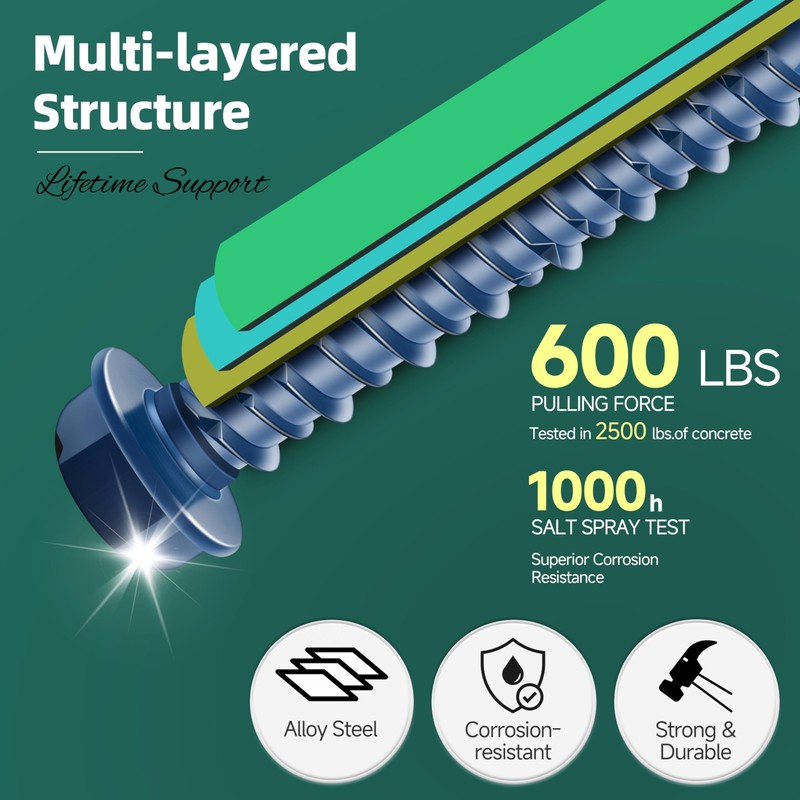 EASTPUK 200Pcs Concrete Screws Anchors with Drill Bit, 3/16" 1/4"