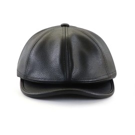 Ueither Men's Adjustable Baseball Cap PU Leather Newsboy Cap Hat 56-60 cm, black
