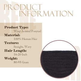 Benehair Real Hair Ponytail Extension, 100% Real Hair Braid Extensions, Wrap Around Ponytail for Women, Dark Brown Ponytail Real Hair Hair Extensions, 50 cm, 95 g, #2