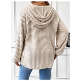 BEAUDRM Women's Maternity Half Button Sweatshirts Long Sleeve Ribbed Knit Drawstring Hoodie Khaki Large