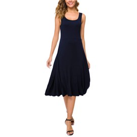 Urban CoCo Women's U-Neck Sleeveless Flared Midi Dress Summer Swing T-Shirt Dresses (Navy Blue, XL)