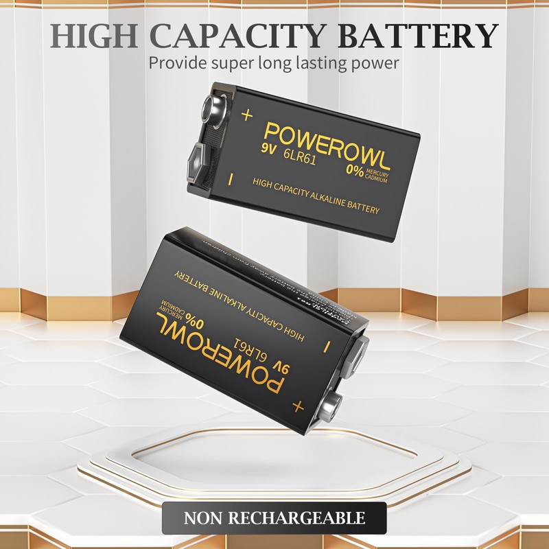 POWEROWL High Capacity 9V Batteries 8 Pack, Alkaline 9 Volt