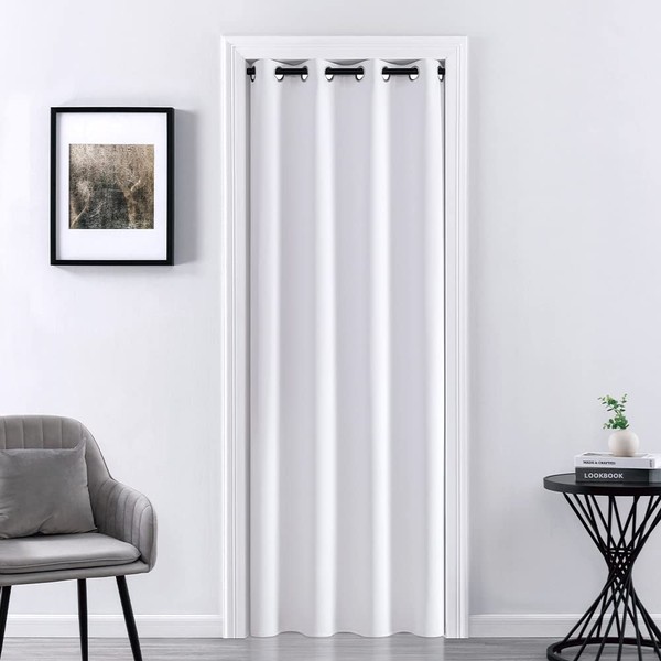 XTMYI Closet Curtain for Bedroom Closet Privacy,Faux Folding Accordion Doors,Blackout Soundproof Divider Curtains for Doorway Shower Bathroom Laundry Room,80 Inch Length,White