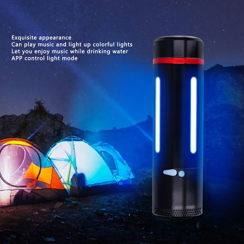Smart Vacuum Bottle USB Charging Bluetooth Speaker Music Light Insulated