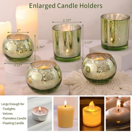 20 Pcs Assorted Green Votive Candle Holders, Larger Size Mercury Glass Candle Holder Bulk, Glass Votive Holder for Wedding, Tea Candle Holders for Christmas Decor, Sage Green Centerpieces for Table