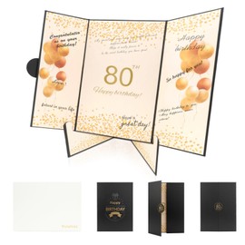 Rolarhola 80th Birthday Guest Book and Party Decorations Set, 12x18 inch Sign-in Signature Card with Matching Envelope + Foldable Stand，Gold Foil Stamped Inner Pages，Black and Gold