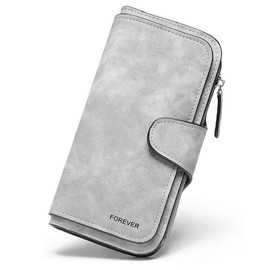 Anywn Women's Vintage Purse, Long Wallet with Large Capacity, Elegant and Cute Ladies Purse, gray