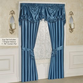 Touch of Class Portia Luxury Window Treatment | Rich Sapphire Blue | Premier Smooth Polyester Satin 2 Piece Lined Window Drapery Set with Empire Valance and 96 Inch Long Curtain Pair