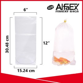 AlfaEx Fishery Bags 6 Inches Leak Proof Rounded Bottom Corners Clear Plastic Fish Bags for Marine and Tropical Fish Transport. (6" x 12" / 100 Pack / 2 Mil)