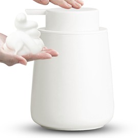 AZMOYAC Ceramic Foaming Soap Dispenser, 12 Oz Foam Hand Soap Dispenser for Bathroom, Face Wash Dispenser Bottle with Foaming Pump, Refillable Lotion Dish Soap Foam Dispenser for Kitchen, Matte White