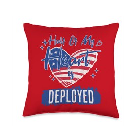 Deployment Gifts For Wife Girlfriend Mom Husband Half of My Heart is Deployed Military Wife Girlfriend Mom Throw Pillow, 16x16, Multicolor