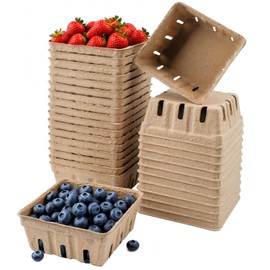 30 Pack Natural Pulp Fiber Berry Basket, Small Molded Strawberry Basket with Vents, Produce Vented Container for Fruit Vegetable Storage, Farmer Market Sales, Ideal for Blueberry, Small Produce