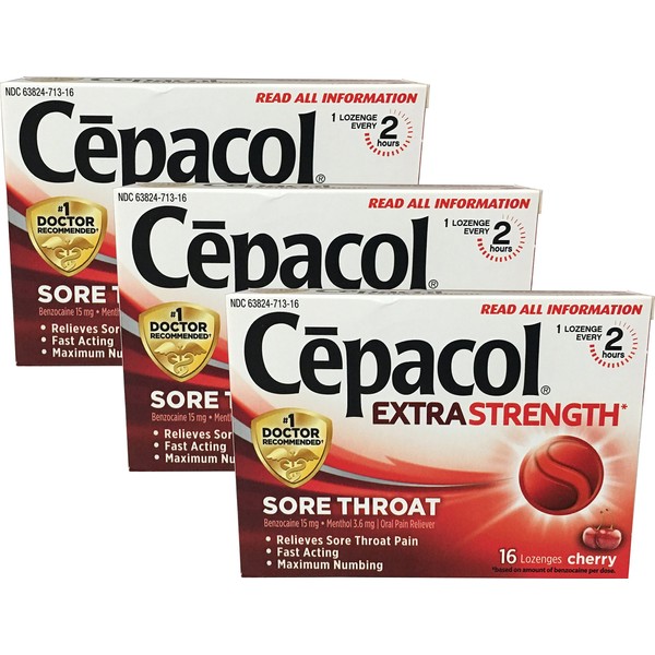 Cepacol Extra Strength Sore Throat, 16 Lozenge, 3-pack, Cherry
