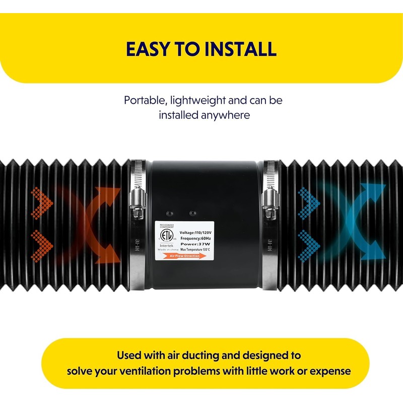 Simple Deluxe 6" Inline Booster Duct Fan 275 CFM with