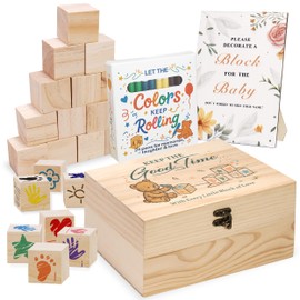 78 PCS Baby Shower Games Sign Kit for Boys Girls, Wooden Box and Sign, Blank Wooden Blocks for DIY Drawing, Markers, Baby Shower Game for Gender Reveal Activity, Baby Shower Ideas Decorations, Bear D