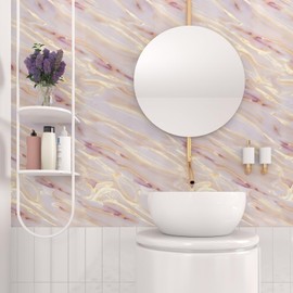 EaseStick Matte Gold Pink Marble Contact Paper for Countertops Waterproof Liquid Marble Wallpaper Peel and Stick Countertop Contact Paper 15.7"x160" Self Adhesive Pink Wallpaper for Girls Room Table