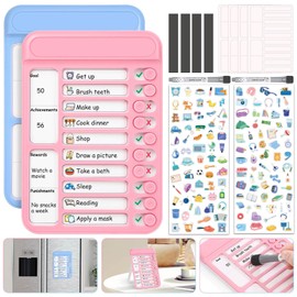 Audab 2Pcs Dry Erase Chore Chart for Kids, Magnetic Checklist Board, My Chores Slider Chart to Do List Board, Routine Chart Schedule Board Task Tracker for Home Refrigerator, Wall, Desk (Blue & Pink)