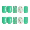 Green Press on Nails Short Square Fake Nails with Floral